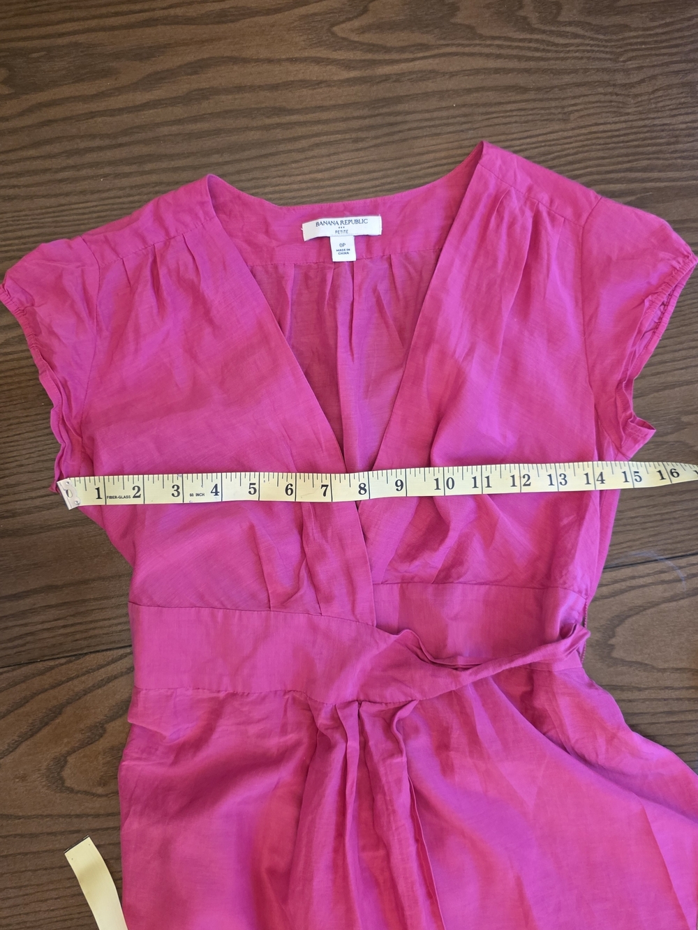 Banana Republic Silk Fuchsia wrap dress V-neck Cap-sleeve minimalist euro summer - Picture 7 of 10